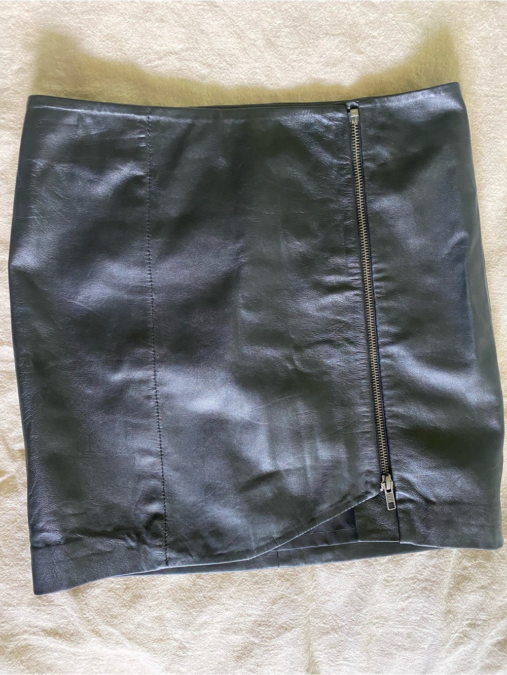 Leith Black 100% Leather Zip Mini Skirt